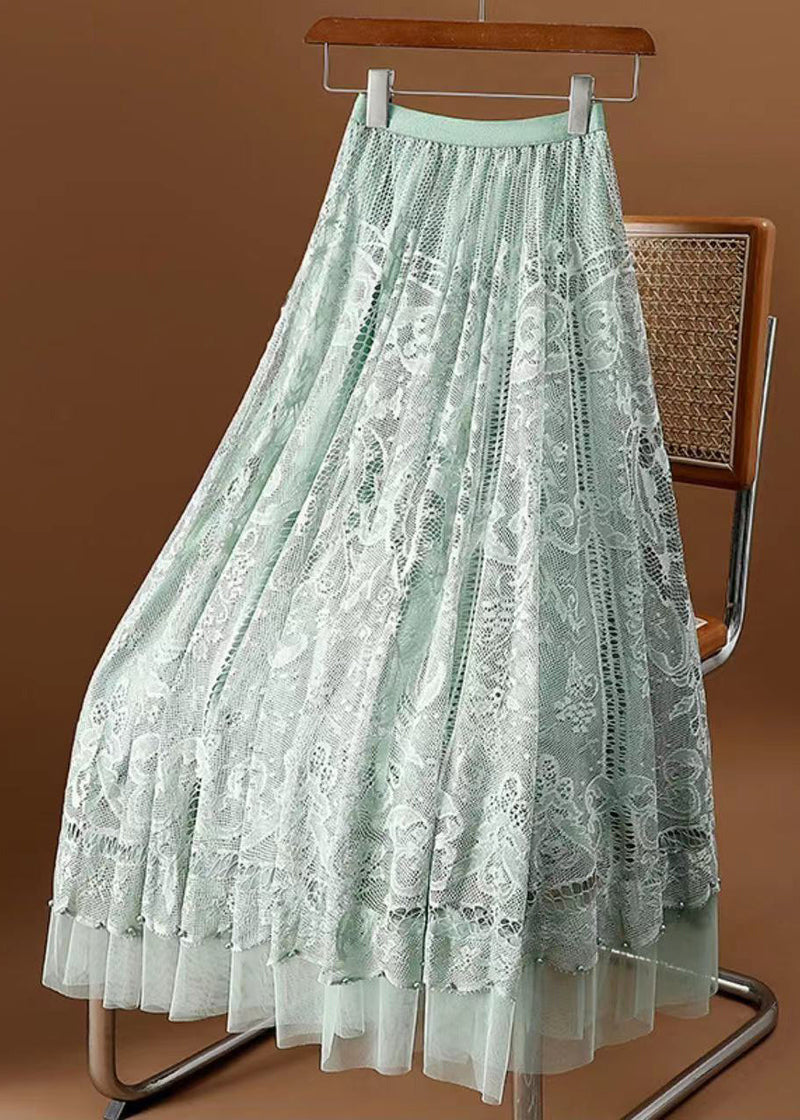 Purple Wrinkled Hollow Out Lace High Waist Skirt Spring