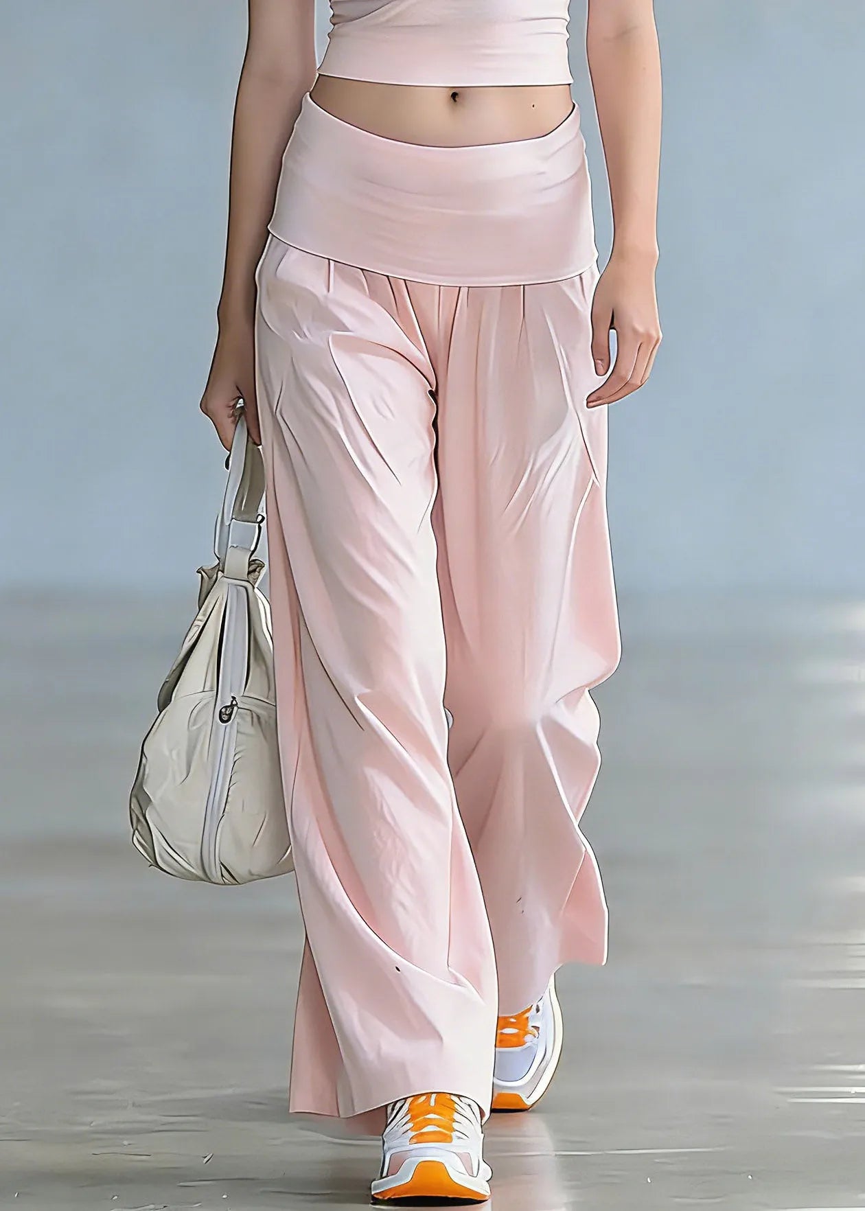 Pink O-neck Top and Wide Leg Pants Short Sleeve