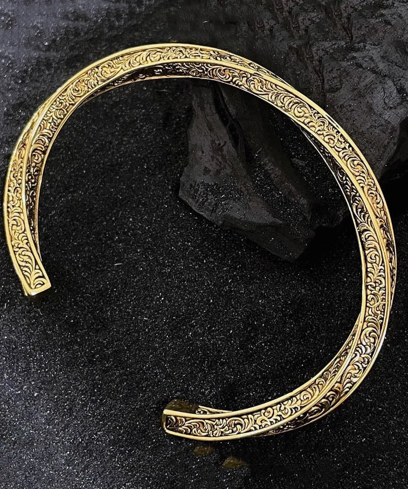 Sterling Silver Ancient Gold Chain Bracelet and Cuff Two Piece Set