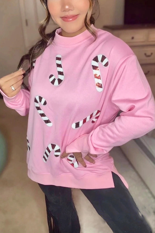 Christmas Sequin Casual Crew Neck Long-Sleeve Sweatshirt