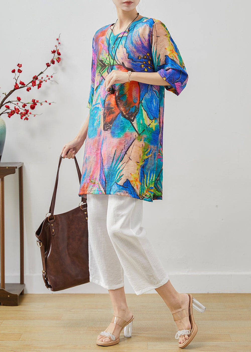 Blue Butterfly Tie Dye Linen Two Pieces Set Summer