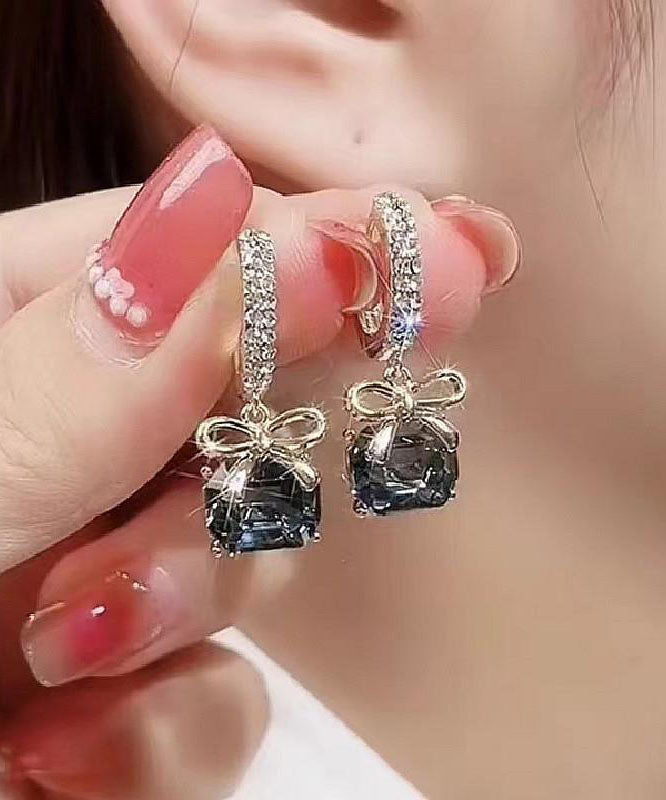 Dark Purple Overgild Zircon Crystal Bow Drop Earrings