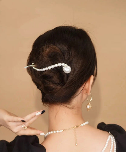 White Alloy Pearl Zircon Fish Tail Clip Hairpin