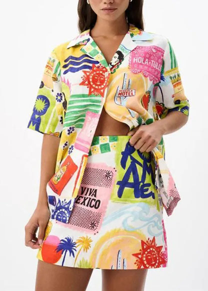 Vogue Print Shirts and Skirts Two Pieces Set Summer