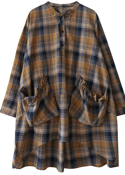 Plaid Shirts O-neck Asymmetric Clothing Spring Top