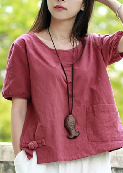 Boutique Red Asymmetrical Patchwork Shirts Summer