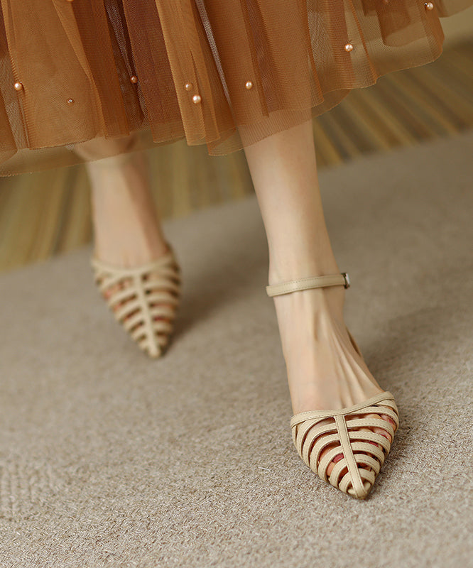 Black Faux Leather Splicing Sandals Hollow Out Pointed Toe