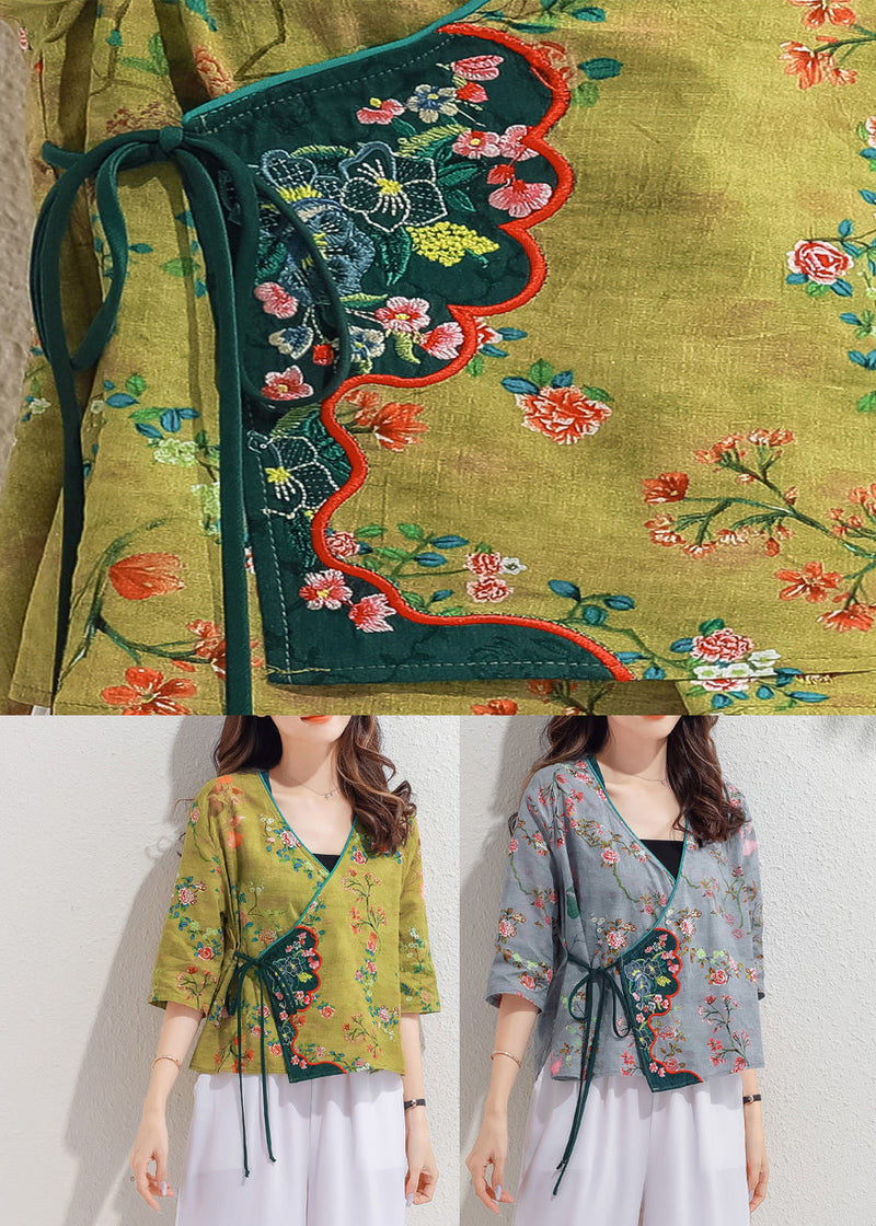 Boutique Yellow V Neck Embroideried Shirt Half Sleeve