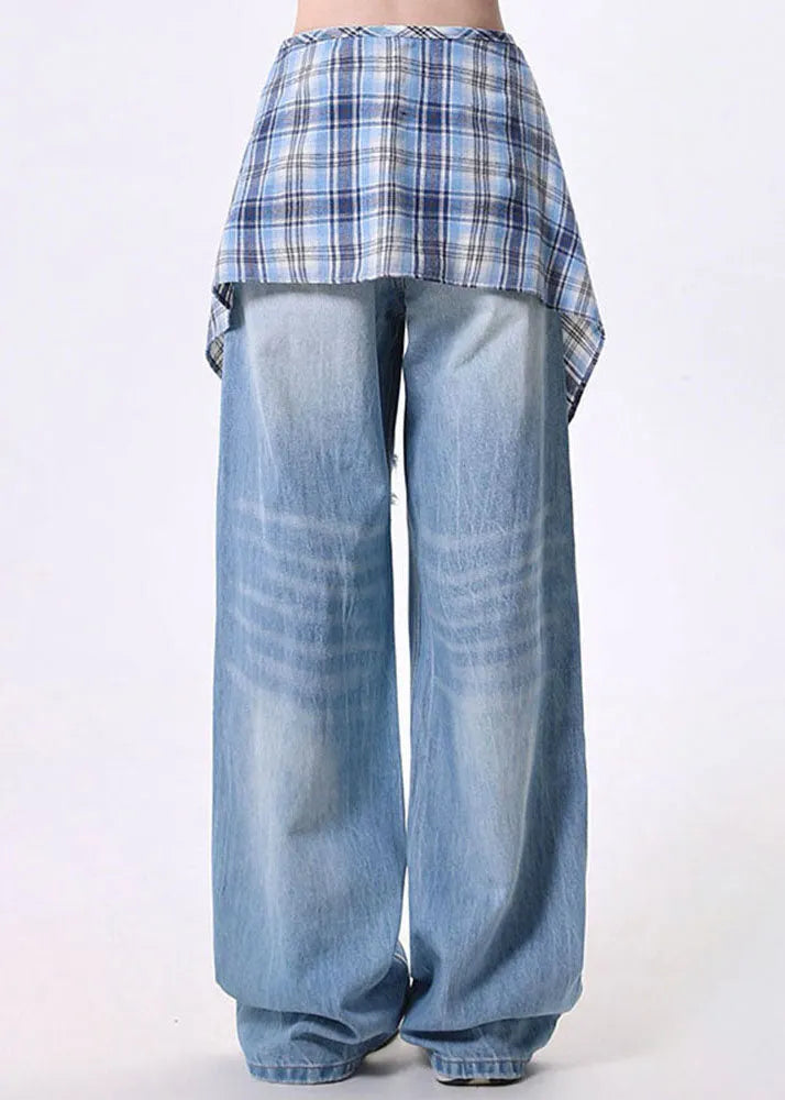 High Street Detachable Skirt Design Denim Wide Leg Pants Spring
