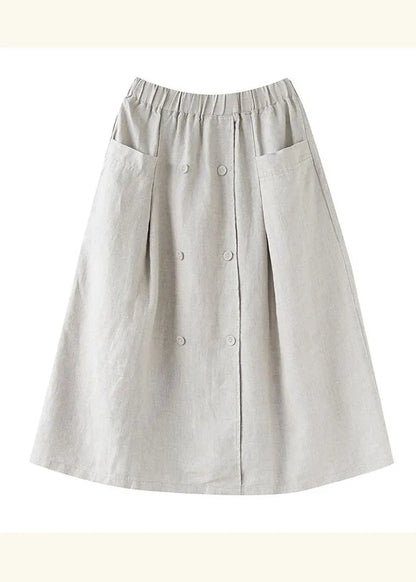 Natural Apricot Wrinkled Pockets Patchwork Linen Skirts Summer