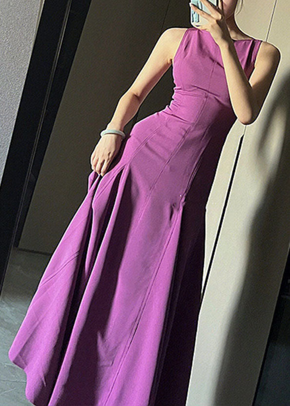 Novelty Purple O-neck Patchwork Flattering Vacation Long Dresses Summer