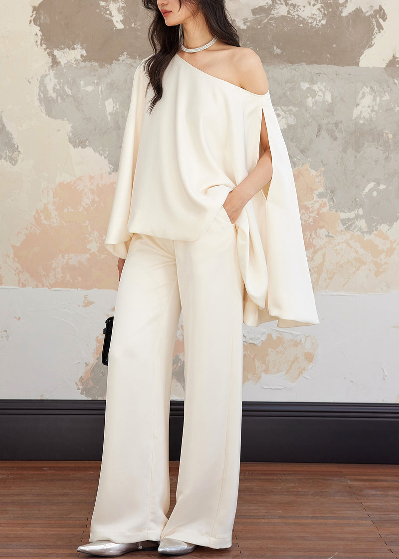 Loose Beige Asymmetrical Cotton Two Piece Set Summer