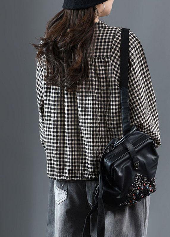 Black O-neck Plaid Fall Long Sleeve Trench