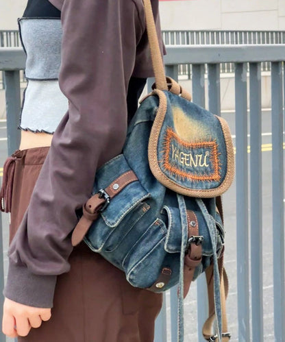 New Japanese and Korean Embroidery Denim Backpacks