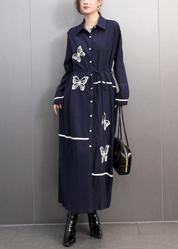 Black Peter Pan Collar Print Long Dress Spring