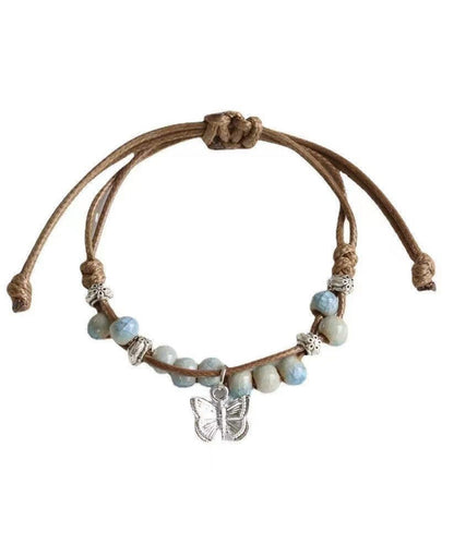 Alloy Weaving Ceramic Butterfly Charm Bracelet Two Piece Set