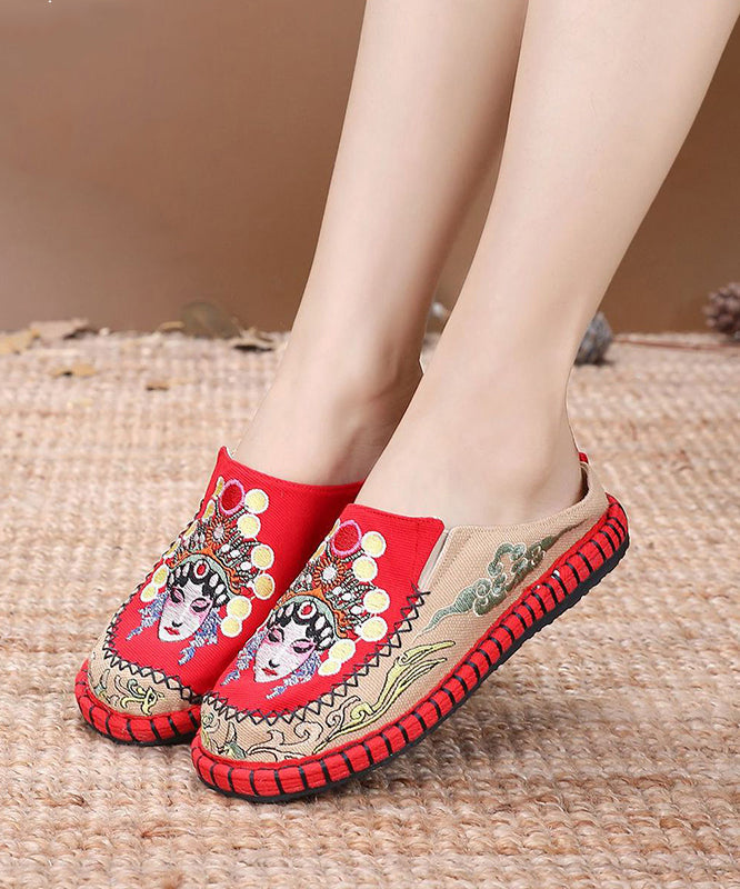 Blue Linen Fabric Unique Bei Jing Opera Embroideried Slide Sandals