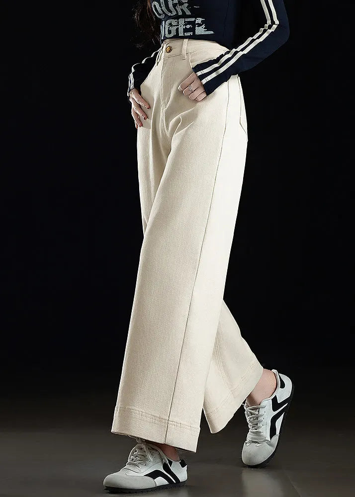 White Oversized Denim Straight Crop Pants Spring
