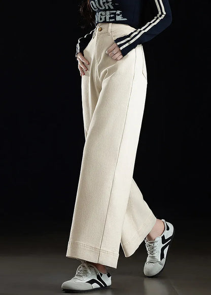 White Oversized Denim Straight Crop Pants Spring