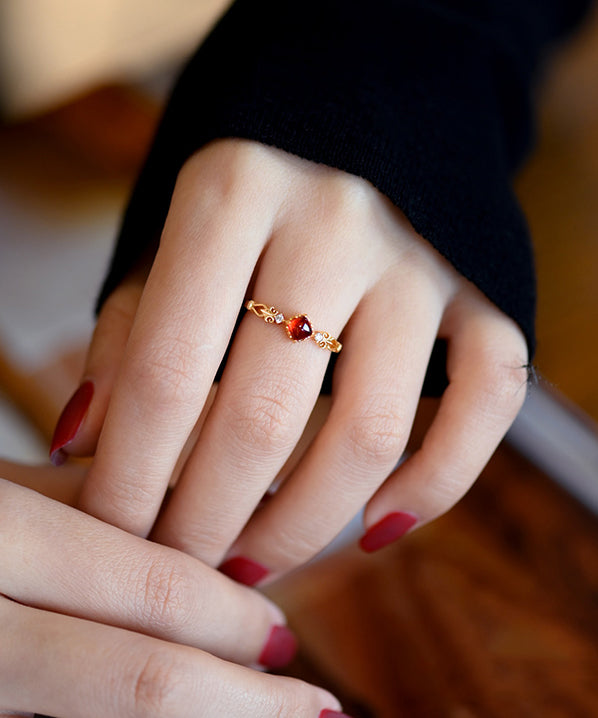 Handmade Red Garnet Zircon 14k Gold Rings