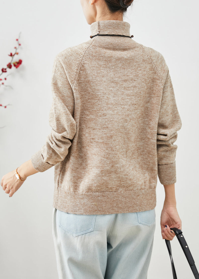 Khaki Turtle Neck Silm Fit Knit Short Sweater Winter