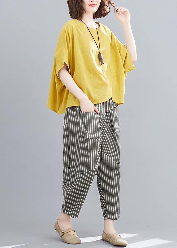 Handmade Yellow O-neck Two-piece Set Summer Cotton Linen