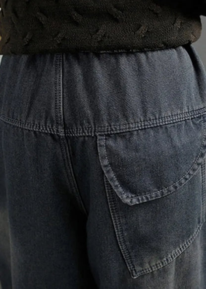 Diy Black Oversized Patchwork Warm Fleece Denim Harem Pants Winter