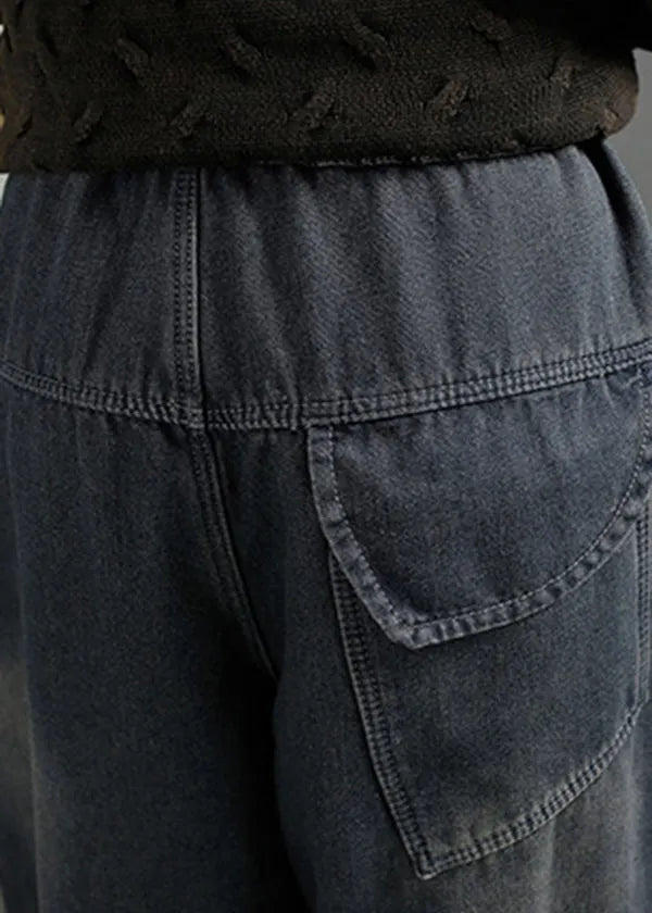 Diy Black Oversized Patchwork Warm Fleece Denim Harem Pants Winter