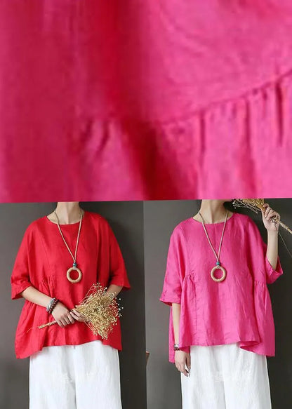 Diy U Neck Linen Summer Rose Tops