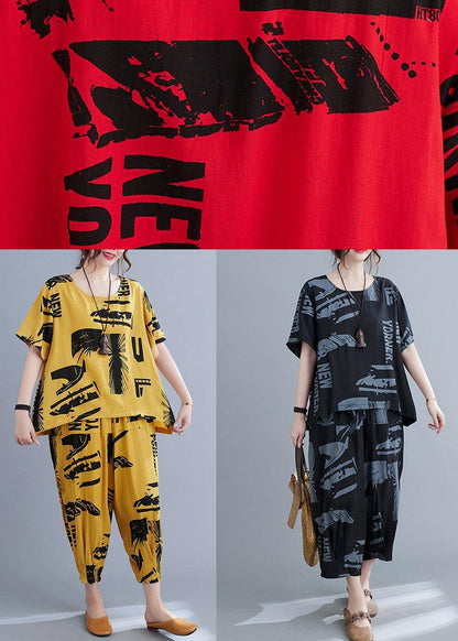 Unique Red Print O-neck Two Pieces Set Summer
