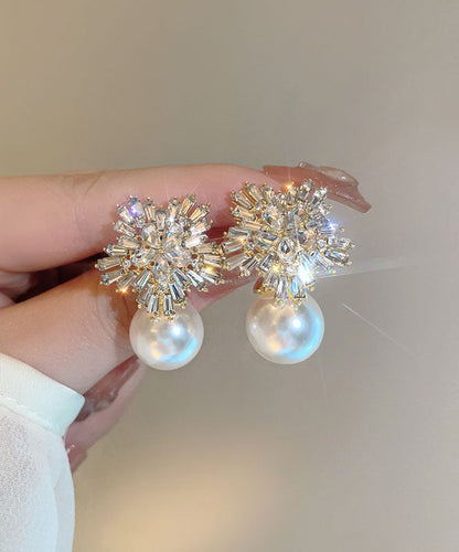 Stylish White Alloy Pearl Zircon Stud Earrings