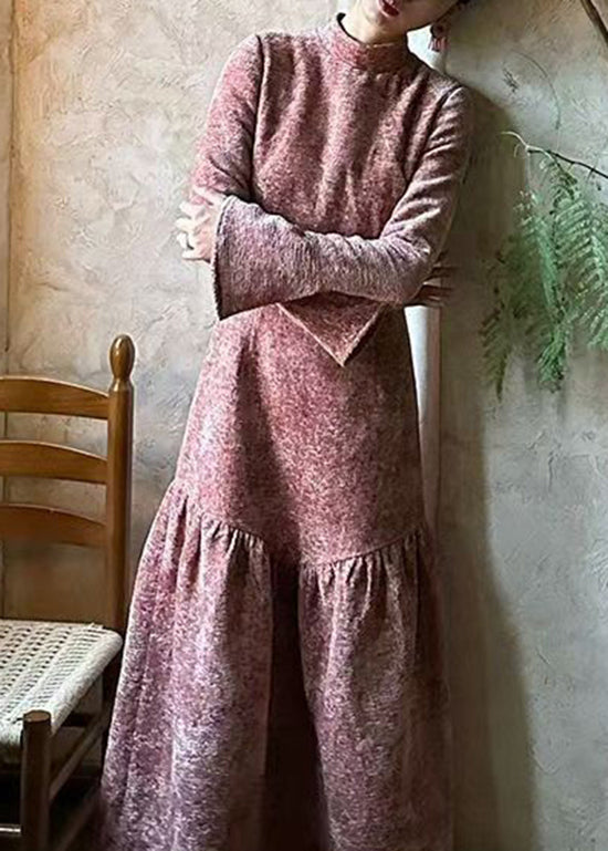 French Wrinkled Patchwork Cotton Long Dress Flare Sleeve Fall