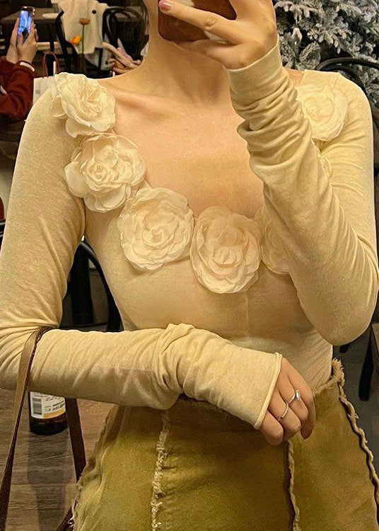 Novelty Beige Cotton T Shirt Fall