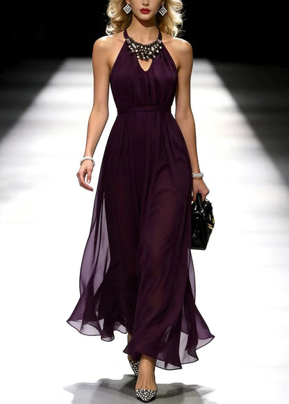 Modern Dull Purple Cold Shoulder Chiffon Vestidos Dress Summer