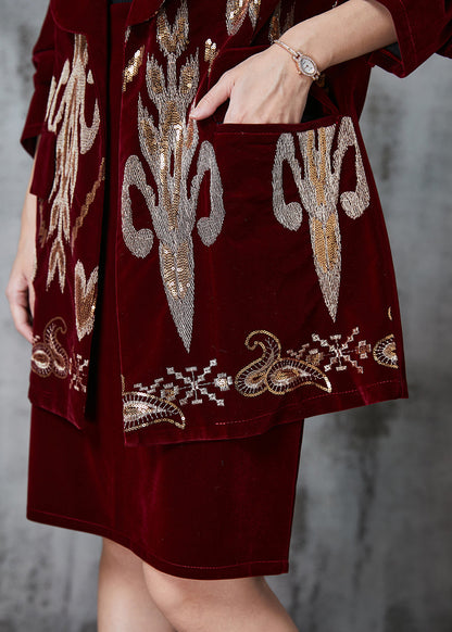 Mulberry Patchwork Silk Velour Two Piece Set Clothing Sequins Spring