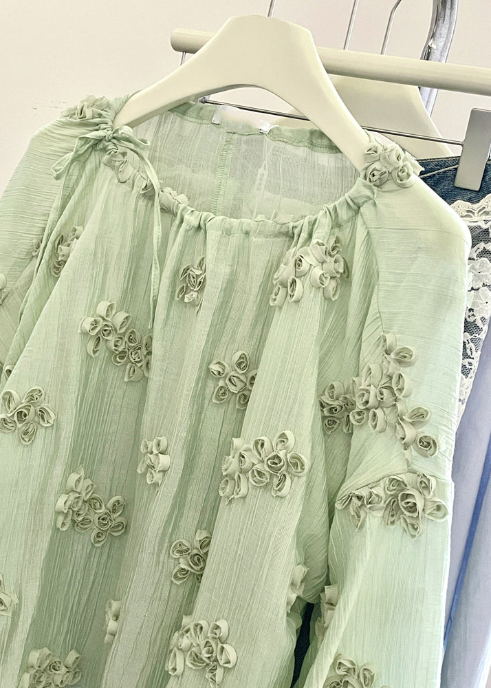 Fine Light Green O-neck Top Fall