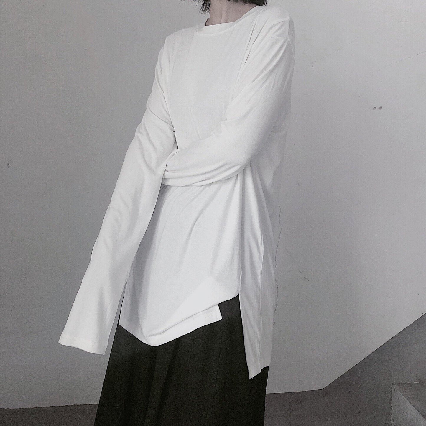 Handmade White Clothes for O Neck Side Open Baggy Shirt