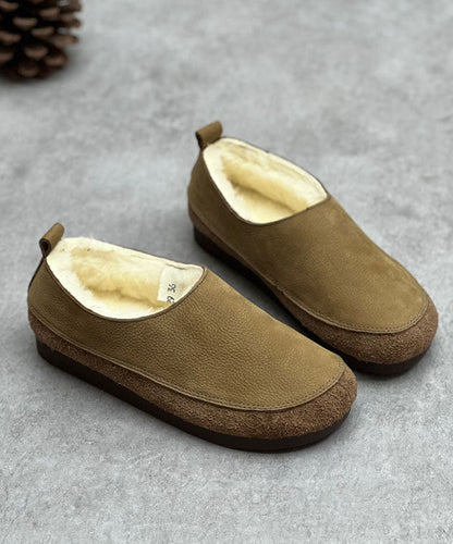 Chocolate Flats Cowhide Leather Fuzzy Wool Lined Flats