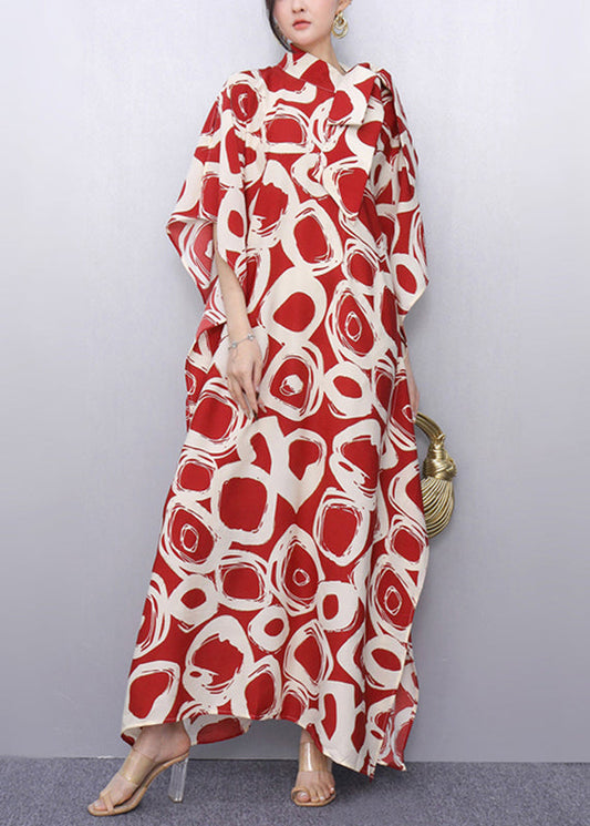 Red Peter Pan Collar Print Robe Dresses Summer