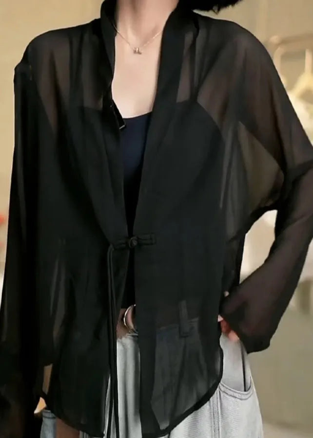 Black Tasseled Patchwork Tulle Upf 50+ Coat Summer