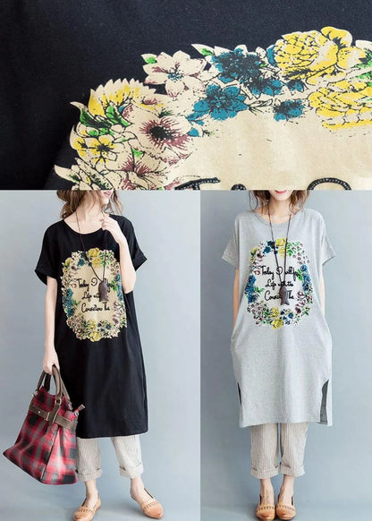 Diy Black Side Open Letter O Neck Vacation Cotton Dresses