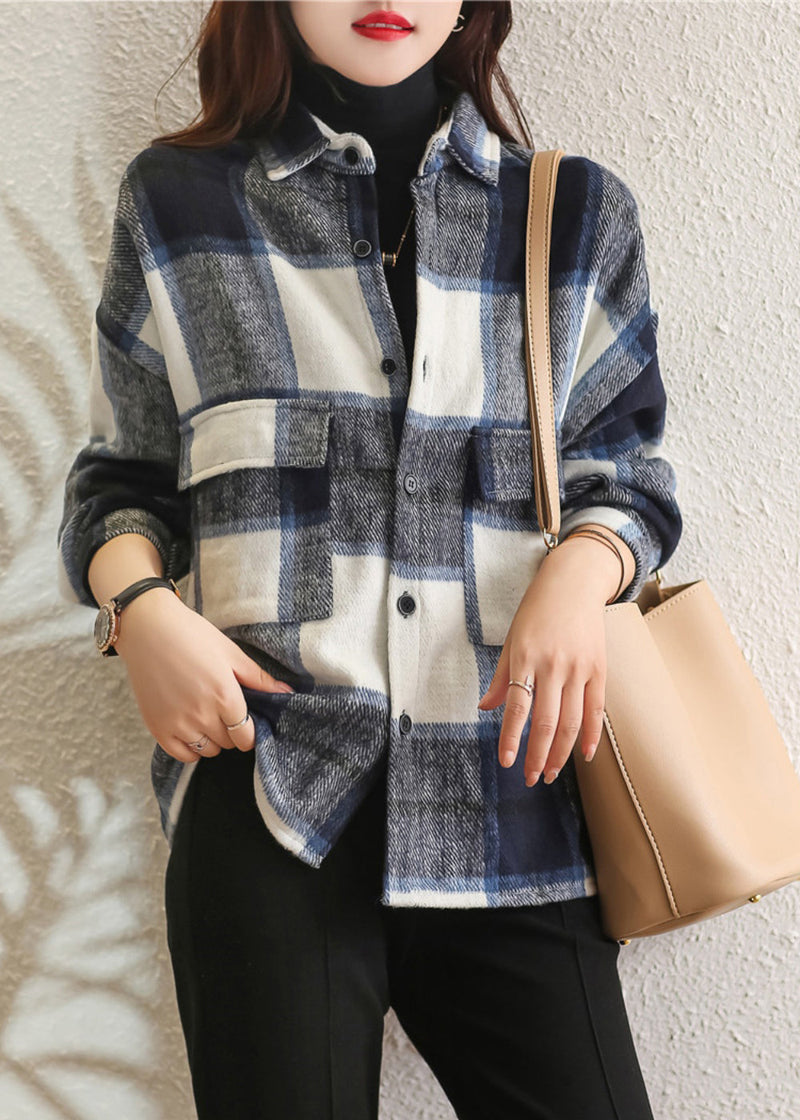 Green Plaid Peter Pan Collar Cotton Shirt Tops Fall