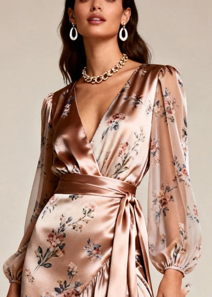 Diy Nude Asymmetrical Print Silk Vacation Dresses Summer