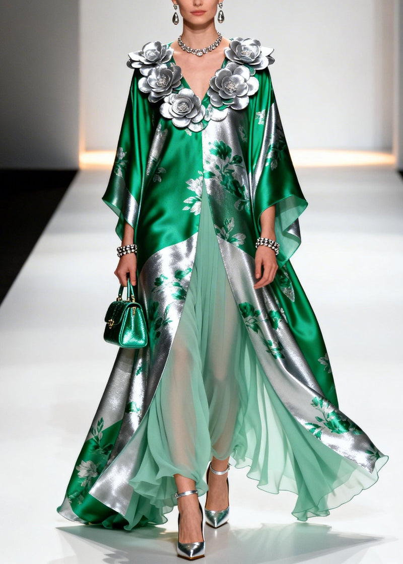 French V Neck Decorated Chiffon Robe Dresses Summer