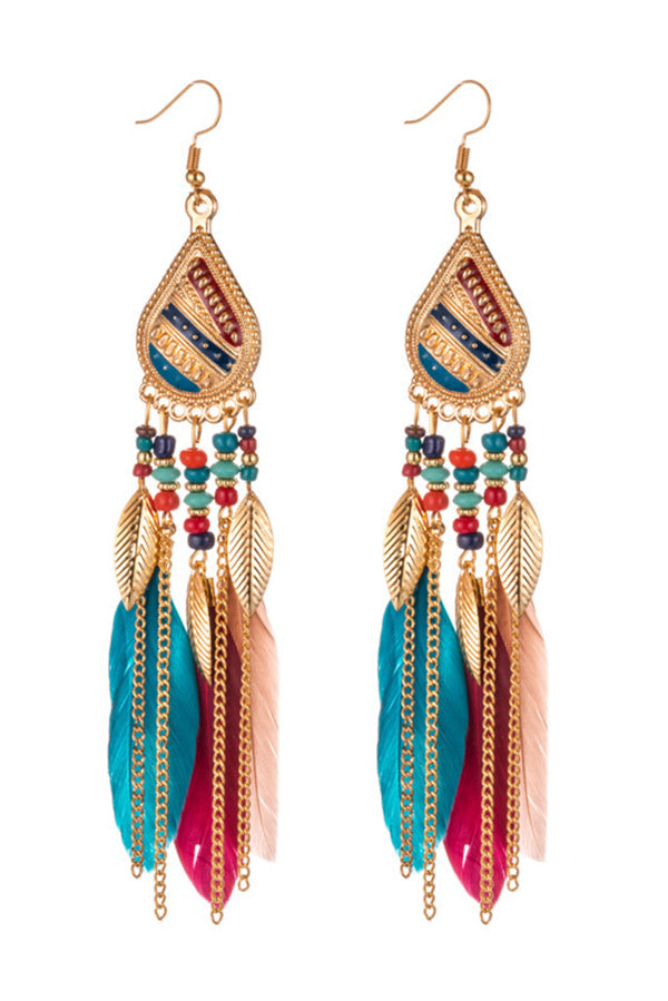 Colorful Feather Tassel Dangle Drop Earrings