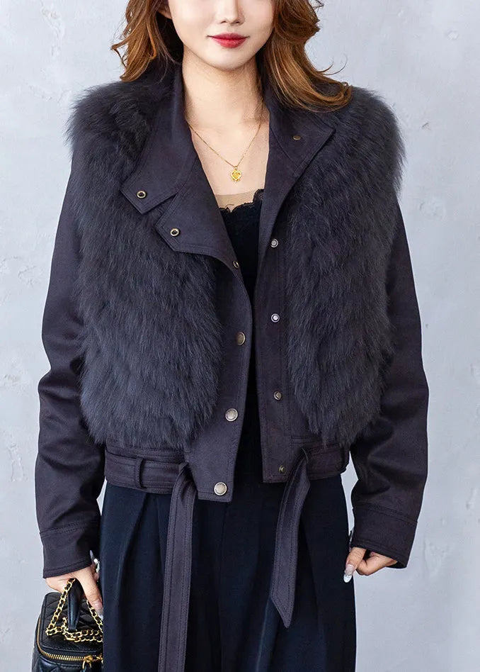 Grey Patchwork Leather and Fur Waistcoat Sleeveless