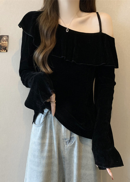 Mulberry One Shoulder Ruffles Silk Velour Top Fall