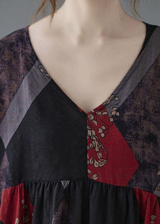 Diy Ruffles Flare Sleeve Print V Neck Tops