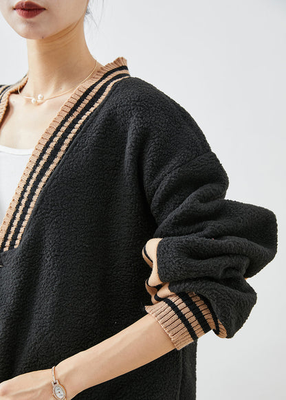 Black Oversized Patchwork Teddy Faux Fur Coats Fall
