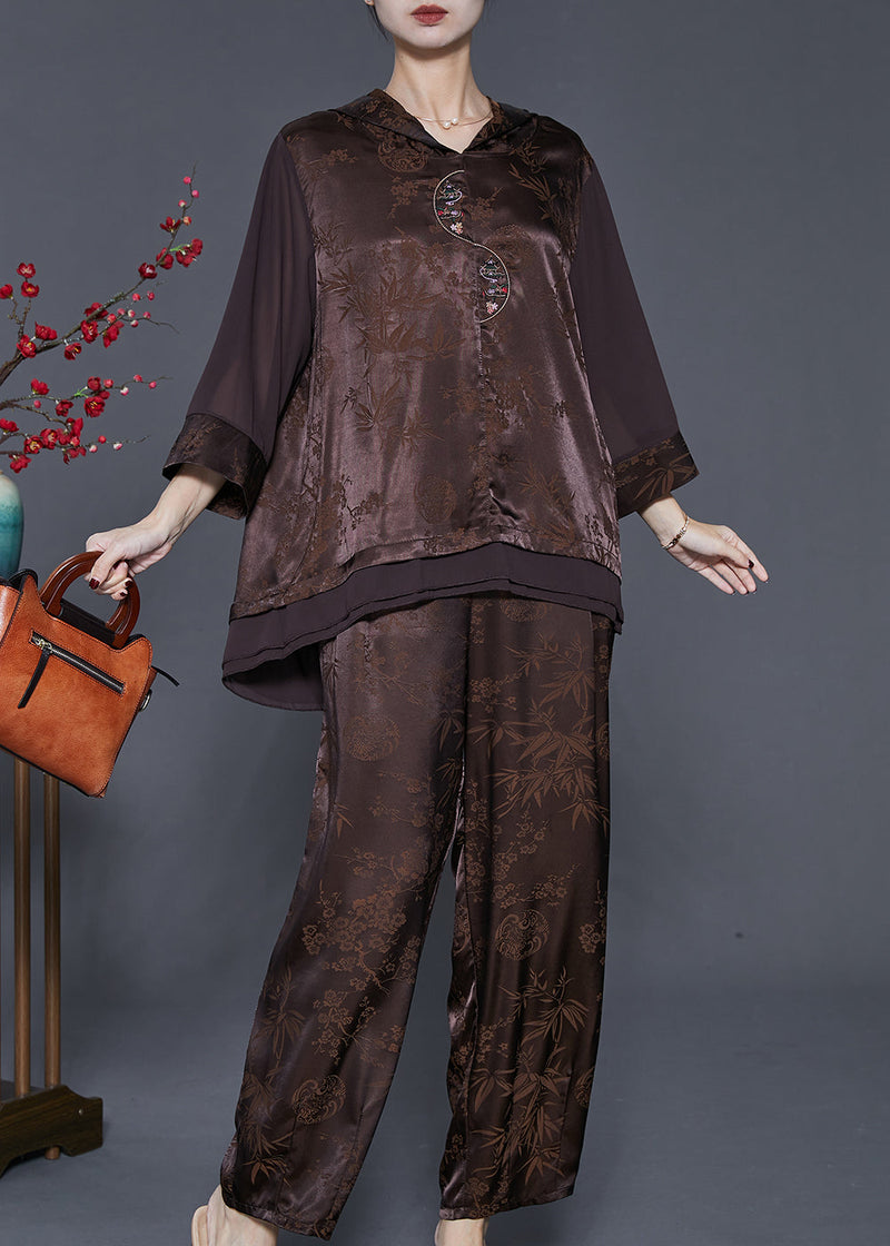 Art Chocolate Jacquard Oversized Patchwork Silk Sets 2 Pieces Spring
